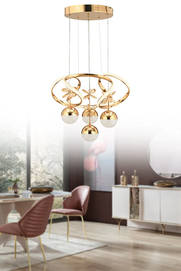 Ramen Kumandalı Gold Sarkıt 3 Renk Led Modern Ledli Avize